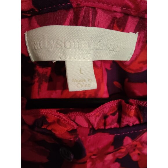 Adyson Parker Pink Purple Floral Ruffle Button-Up High Low LS Blouse Top L - Picture 8 of 9